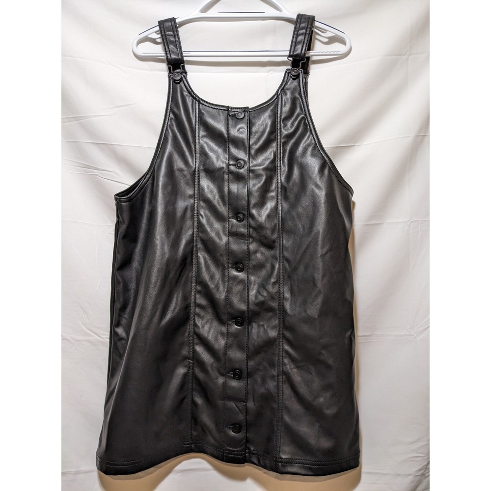 Celebrity Pink Faux Leather Mini Dress Button Front Pinafore Black XLβ
